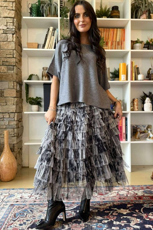 Ramone Marble Mesh Midaxi Skirt Black